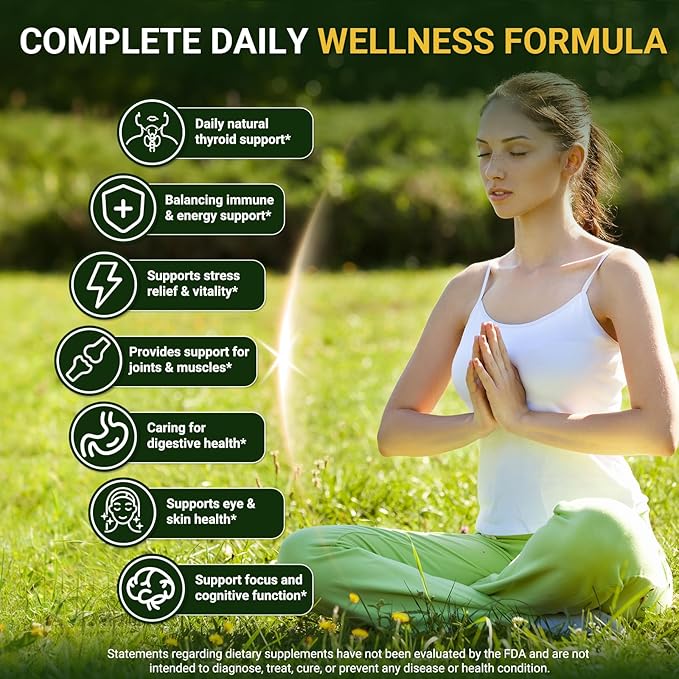 Thyroid Support for Women &amp Men 22 in 1 Natural Herbal Formula Support Body Immune &amp Balance | Kelp Ashwagandha Turmeric Selenium Zinc L-Tyrosine Vitamin B12 | Thyroid Supplement Liquid Drops