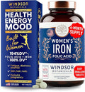 Iron and Folic Acid Supplements for Women - 35mg Gentle Iron Vitamin Folic Acid 400mcg - Anemia Period Pregnancy Support Supplement Ferrous Sulfate Pills - 180 Vegan Non-Constipating Tablets