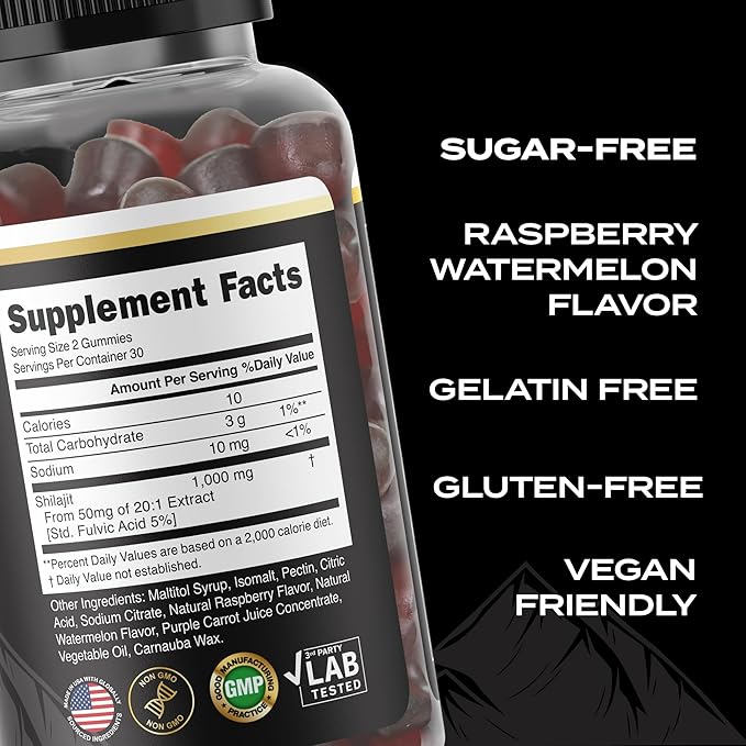 30000 MG Pure Organic Shilajit Gummies for Men &amp Women Sugar-Free Supplement with 85+ Trace Minerals &amp Fulvic Acid Supports Energy Immunity Cognitive Performance &amp Mood 60 Gummies Pa