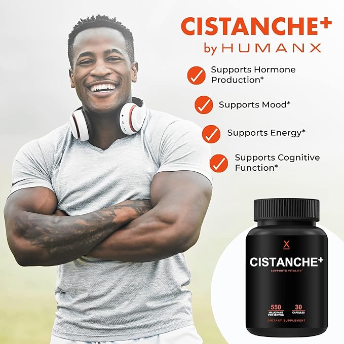 Humanx Cistanche+ 550MG (Cistanche Tubulosa Extract Powder for Men) USA Made - Easy to Swallow Capsules - Powerful Supplement to Support Athletic Performance Strength &amp Vitality