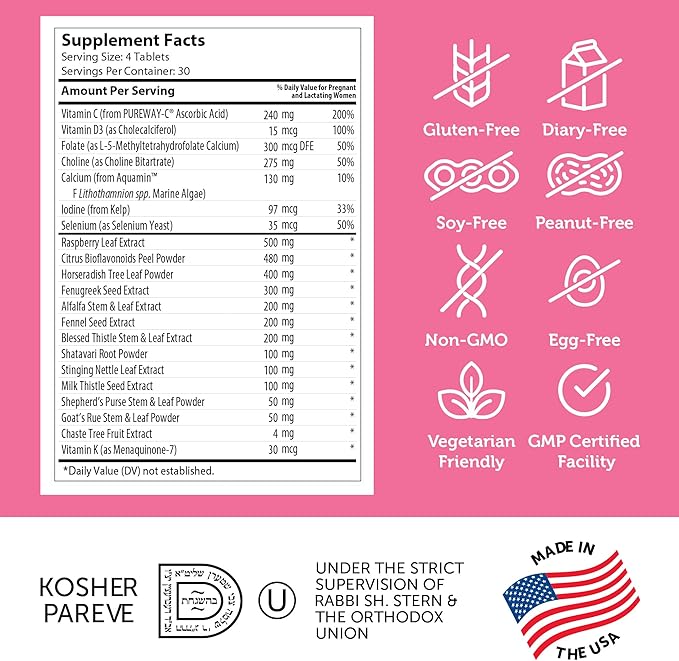 Zahler Postnatal Flow for Advanced Lactation Support Breastfeeding + Postnatal Support 120 Tablets.
