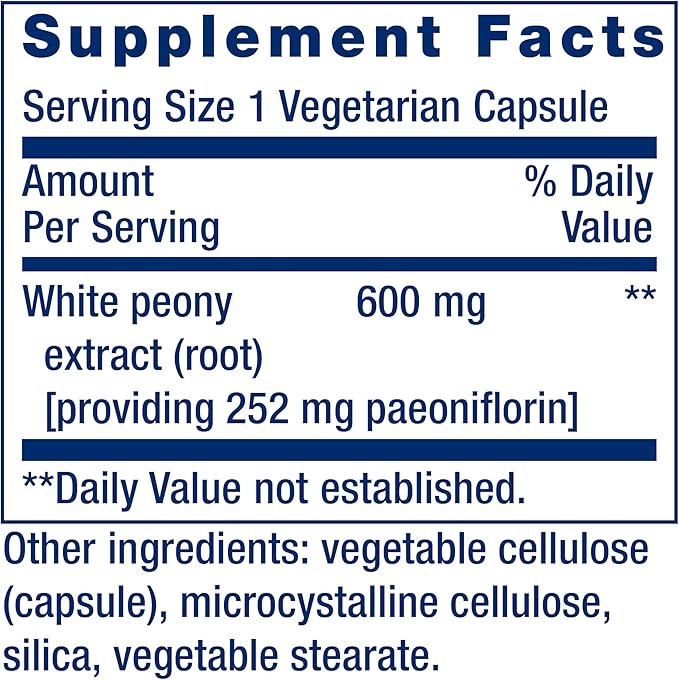 Life Extension Peony Immune White Peony Root Immune Health Support Immune System Gluten-Free Non-GMO Vegetarian 60 Capsules