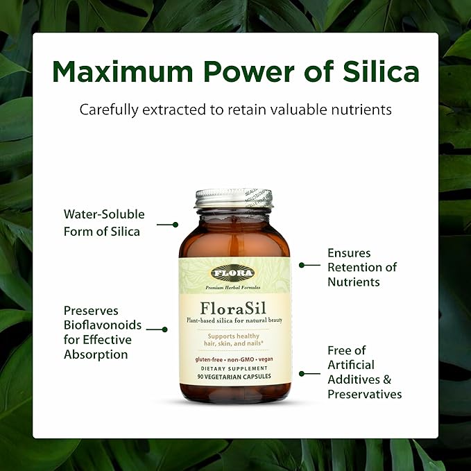 Flora FloraSil 90 Veg Capsules - Silica Supplement with Horsetail Extract for Healthy Hair Skin and Nails* - Supports Collagen Formation