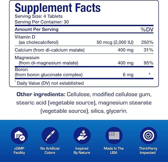 Calcium Magnesium D3 Bone Supplement for Women - Clinical Bone Strength Supplement with Magnesium Calcium Vitamin D3 &amp Boron Complex for Bone Maintenance - 120 Count Nutra Cal 1:1