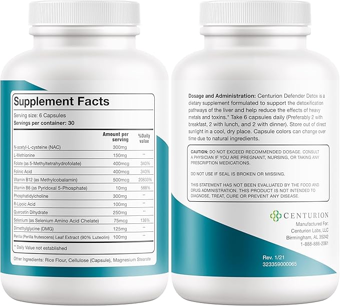 Centurion Defender Liver Cleanse &amp Repair Supplement with Phosphatidylcholine Vitamin B6 Folate L-Methionine and R-lipoic Acid 180 Caps