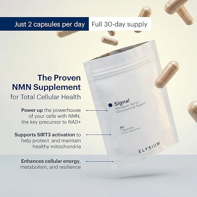 ELYSIUM Signal NMN Supplement - Clinically Proven to Support NAD+ Production Mitochondrial Function &amp Metabolic Health - Nicotinamide Mononucleotide and SIRT3 Activation Complex- 30 Day Supply