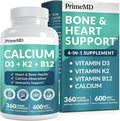 4-in-1 Calcium Supplements for Women &amp Men - Calcium Citrate with D3 K2 Vitamin 5000 IU - Calcium 600mg with Vitamin D3 K2 - Everyday Vitality Supplement - Vegan-Friendly Gluten-Free (360 Capsule
