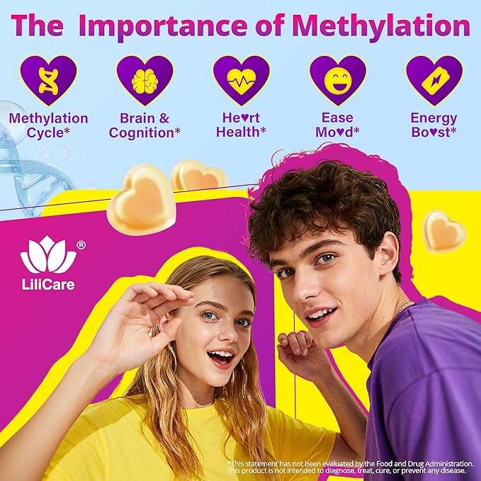 L-MethylFolate 15mg 7.5mg &amp B12 1000 mcg Gummies Methylated B Complex + TMG Magnesium Choline - Active 5-MTHF(B9) + Methyl B12 B6 Multivitamin - Methylation Cognition Mood Sugar Free 2 Pa