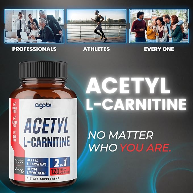 agobi Acetyl L-Carnitine &amp Alpha Lipoic Acid Complex 1500mg - Supplement for Brain Health Memory Focus &amp Mood Support - 120 Vegan Capsules for 2 Month Supply - Gluten-Free Non-GMO