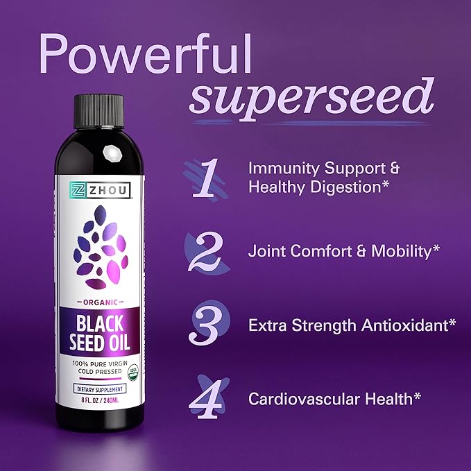 ZHOU Black Seed Oil Omega 3 6 9 + GuruNanda Whitening Mouthwash with Essential Oils - 20 Fl Oz