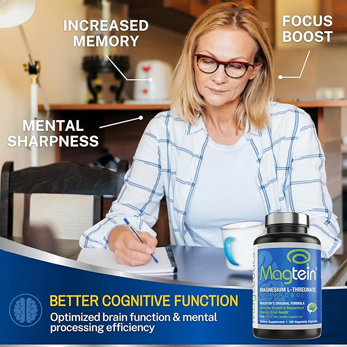 Magtein Magnesium L-Threonate to Improve Cognition Focus Memory Sleep Quality and Brain Health with Small Caps - 120 Vegetable Capsules