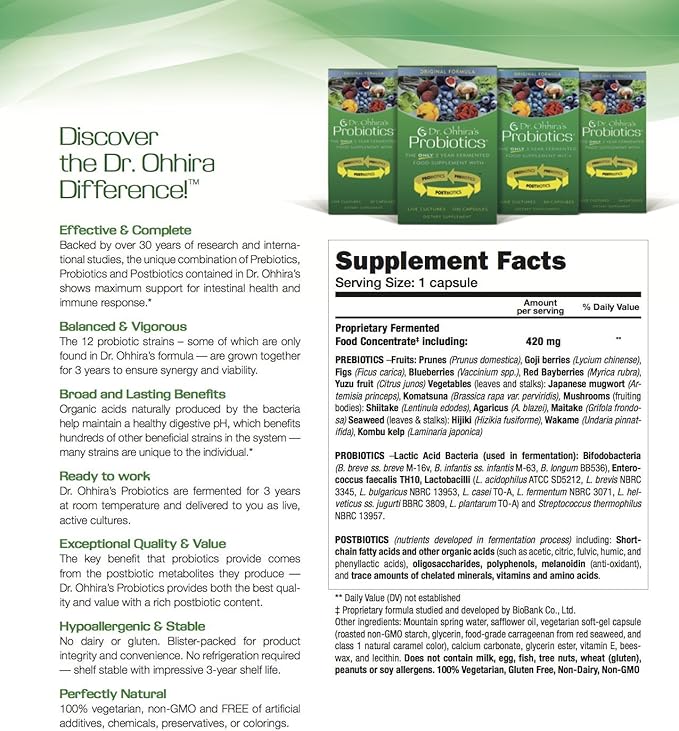 Dr. Ohhira’s Probiotics Original Formula with 3 Year Fermented Prebiotics Live Active Probiotics and the only Product with Postbiotic Metabolites 30 Capsules