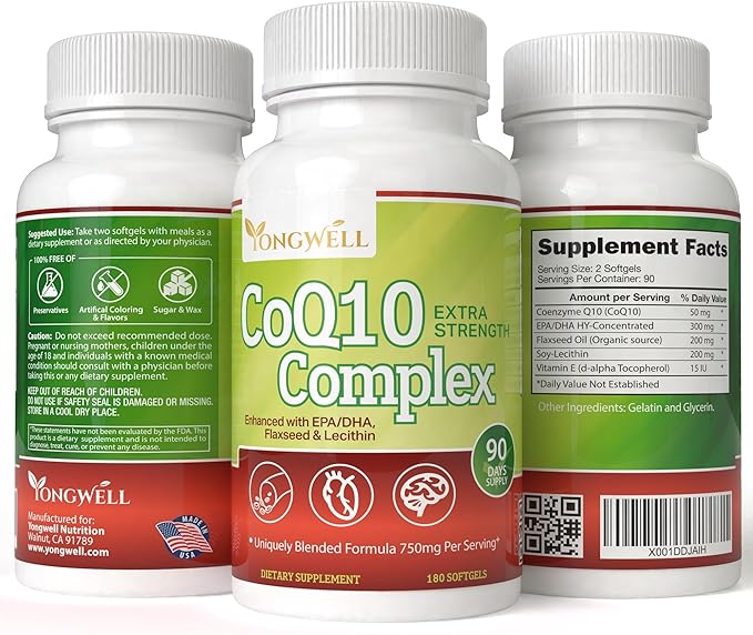Extra Strength CoQ10 Complex Enhanced with EPA/DHA Lecithin Flaxseed and Vitamin E (180 Softgels)