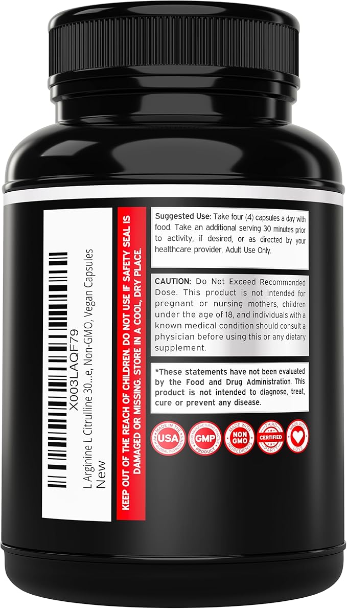 L Arginine L Citrulline (240 Count) - Nitric Oxide Pill for Stamina &amp Endurance and L Arginine L Citrulline Powder (3g) - Nitric Oxide Booster Powder for Performance &amp Endurance - Vegan &amp