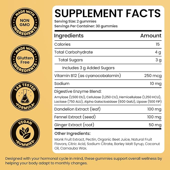 Bloating Relief for Women Debloating for Women | Supports Period Bloat Digestion &amp Water Weight Balance | Helps Before &amp During Your Cycle | 60 Vegan Gummies | Daily Digestive Support Supple