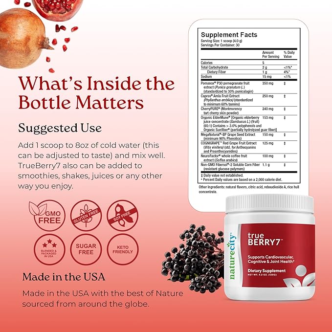 NatureCity True-Berry-7 Super Polyphenol Fruit Blend Drink Mix - Immune Support Supplement with Organic Elderberry Extract Antioxidants Supplement - 7 Scientifically Backed Ingredients (30 Servings)