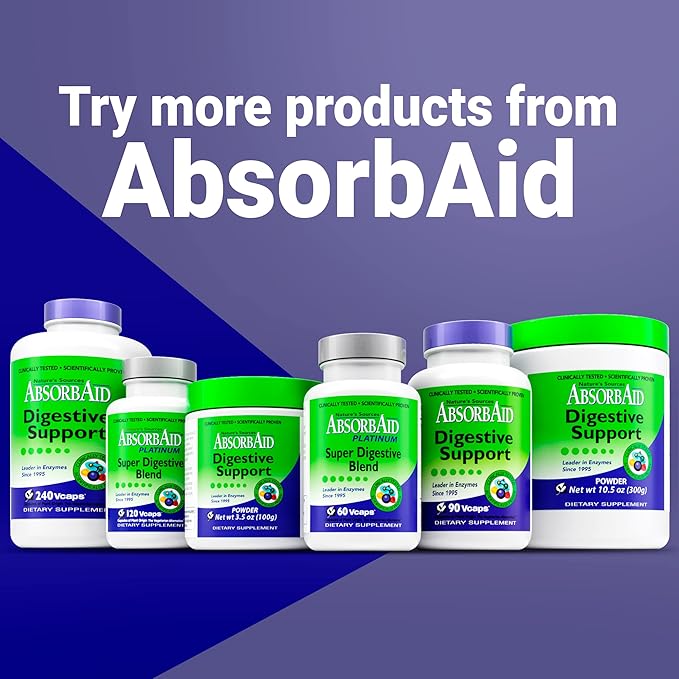 AbsorbAid Platinum Digestive Enzyme Support 60 vCaps 12 Digestive Enzymes PLUS 2 Probiotics for Maximum Relief