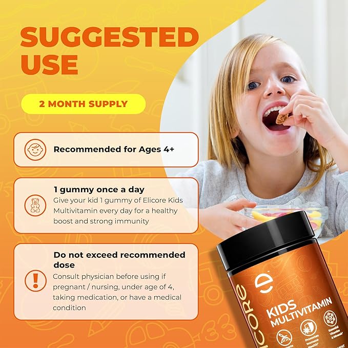Premium Kids Multivitamin Gummies – 12 in 1 Kids Gummy Vitamins – Growth Chewable Multivitamin for Toddlers and Teens – Immune Brain &amp Focus Support – GMO-Free Gluten-Free – 2 Months Supply