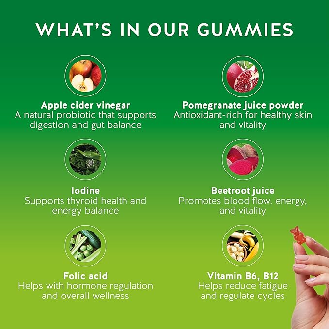 Bears with Benefits Apple Cider Vinegar Gummies – Metabolism &amp Detox Support with Vitamins B6 B12 Iodine &amp Folic Acid – Vegan. Balanced Gut (60 Gummies)