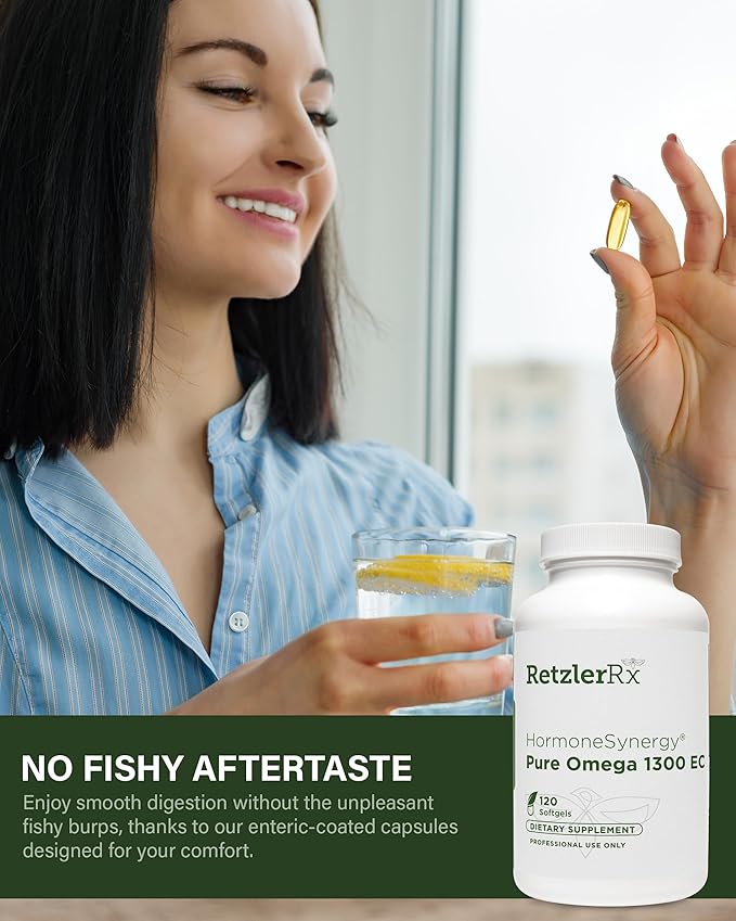 HormoneSynergy Omega 1300 EC Fish Oil Softgels - High-Strength Omega 3 Supplement with Enhanced Absorption - IFOS Verified Enteric Coated 600mg EPA 260mg DHA - 120 Count