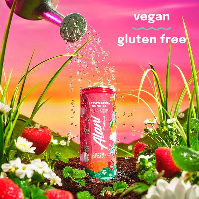 Alani Nu STRAWBERRY SUNRISE Sugar Free Low Calorie Energy Drinks 200mg Caffeine Biotin B Vitamins Zero Sugar 10 Calories 12 Fl Oz Cans 24 Pack