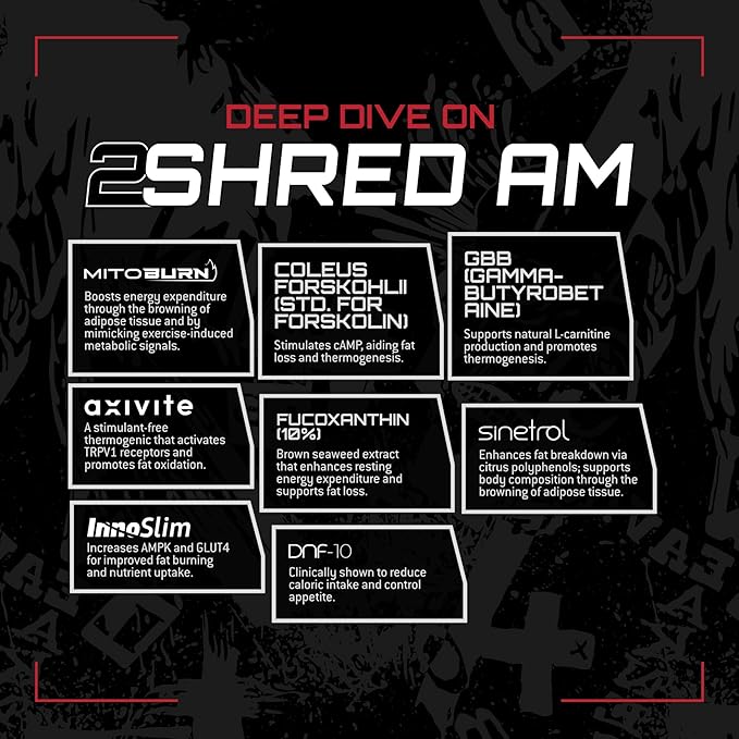 Unmatched 2Shred AM + PM | Non Stimulant Weight Management System | Thermogenesis Fat Burning &amp Appetite Control | 180 Vegetable Capsules 30 Day Supply