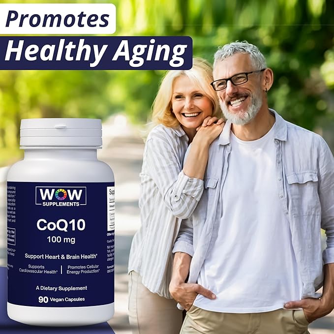WOW Supplements CoQ10 100 mg with Hawthorn Berry - High Absorption CoQ10 100mg for Energy Production Heart and Cellular Health - Non-GMO Gluten-Free Coenzyme Q10 100mg Supplement - 90 Capsules