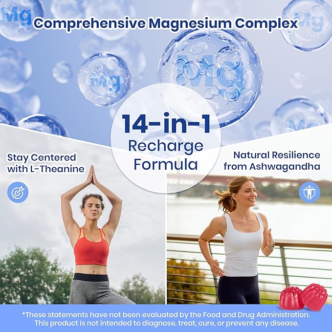 VEV Deep Calm Magnesium Complex 14-in-1 Gummies with Ashwagandha L-Theanine Vitamin D3 &amp Zinc for Women and Men Vegan Magnesium Glycinate Gummies 180 Gummies Total Pack of 2