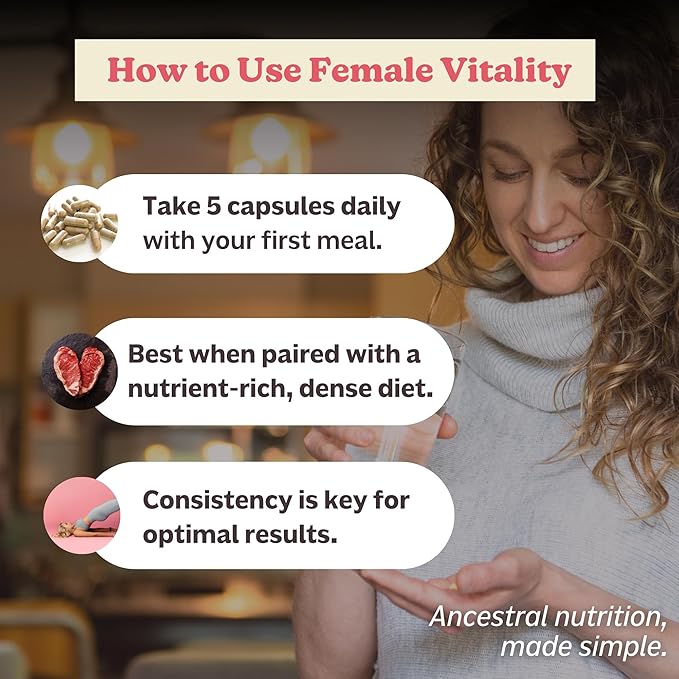 MK Supplements Female Vitality | Grass-Fed Beef Organs for Women | Spleen Uterus Ovaries Fallopian Tubes &amp Kidney | No Phytoestrogens | 150 Capsules