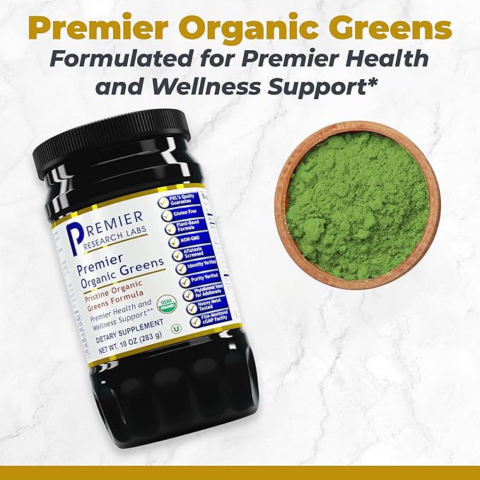 Premier Research Labs Premier Organic Greens - Super Greens Powder Greens Superfood Powder for Drinks Green Juice Nutrition Support Supergreens for Men &amp Women Spinach Alfalfa Chlorella - 1
