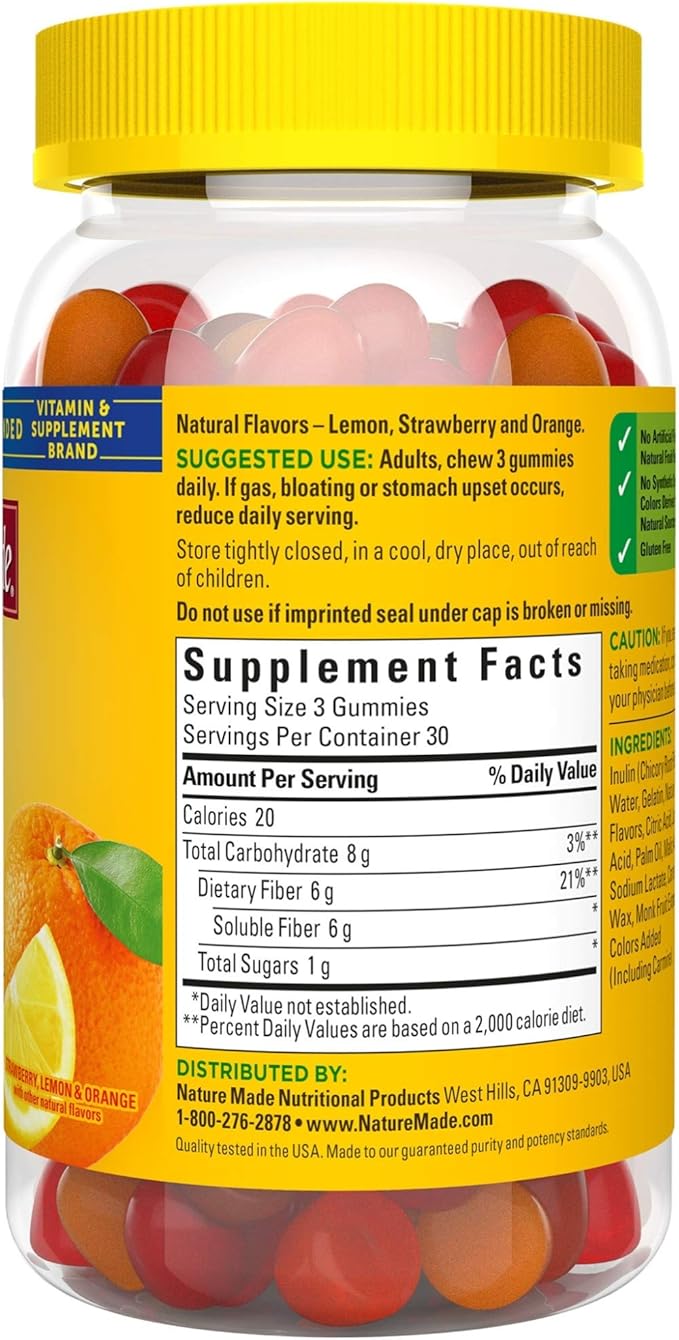 Nature Made Fiber 6 g Dietary Supplement for Digestive Health Support 90 Fiber Gummies 30 Day Supply