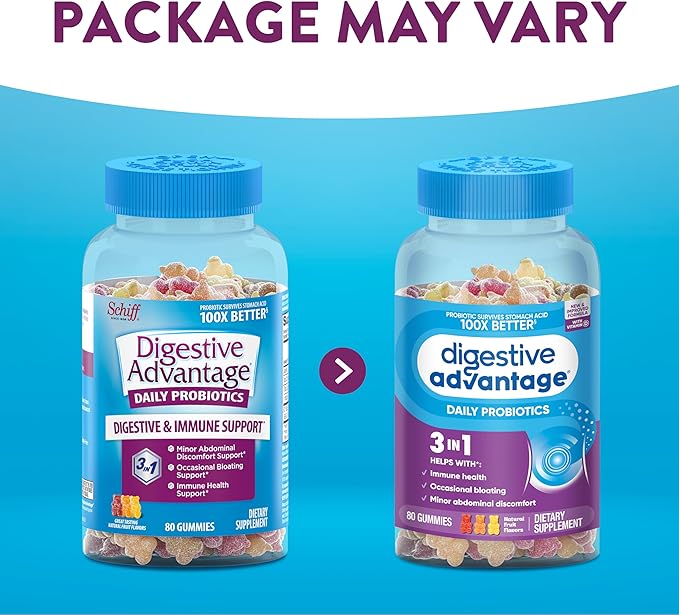 Digestive Advantage Daily Probiotic Gummies for Digestive Health Gut Health &amp Immune Support Probiotics for Men and Women (80ct) - Delicious Natural Fruit Flavor* (Pack of 3)