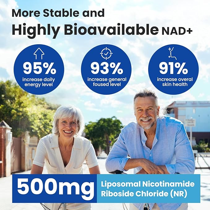 Upgraded NAD Supplement Liposomal Nicotinamide Riboside(NR 500mg) with CoQ10 PQQ and Resveratrol for Women and Men Supports Cellular Energy Vitality &amp Healthy Aging - 120 Capsules