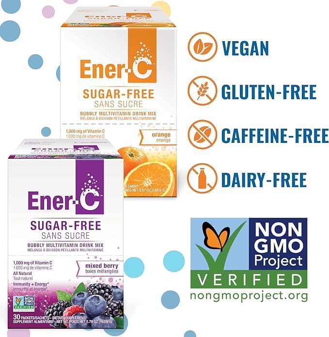 Ener-C Sugar Free Multivitamin Drink Mix - Vitamin Powder for Water Electrolytes Powder No Sugar Hydration Boost Packets Zero Sugar Vitamin C &amp B12 Supplement Liquid Mix - Orange &amp Berry
