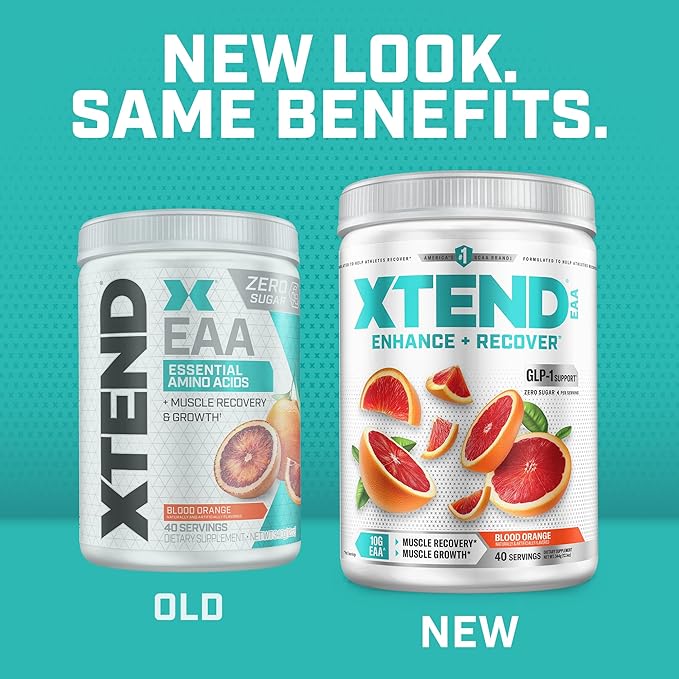 Xtend Scivation EAA + BCAA Powder | Muscle Recovery &amp Lean Muscle Growth | 9 Essential Amino Acids for Intra Workout or Post Workout Recovery | 10g EAAs Per 2 Servings | Blood Orange 40 Servings