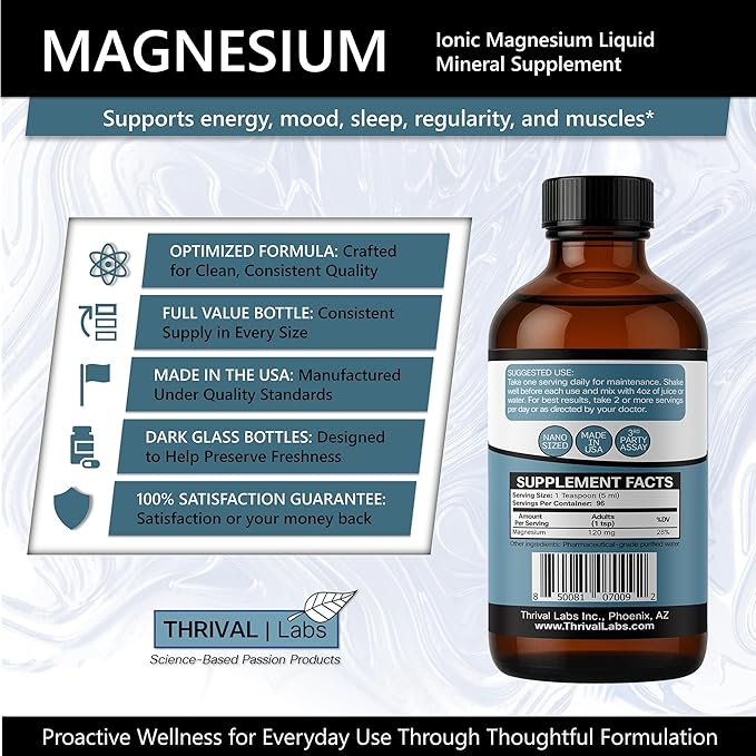 Liquid Ionic Magnesium – High-Absorption Magnesium Supplement to Support Restful Sleep Calm Mood Muscle Relaxation Steady Energy Metabolism &amp Digestive Comfort – 16 fl oz