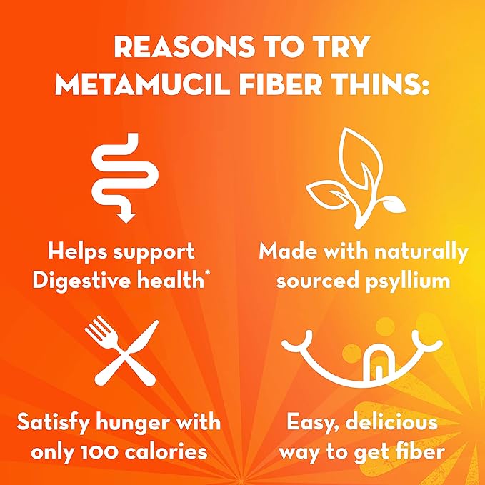 Metamucil Fiber Thins Daily Psyllium Husk Fiber Supplement Supports Digestive Health and Satisfies Hunger Apple Crisp Flavor 48 Total Servings (4 Packs of 12)
