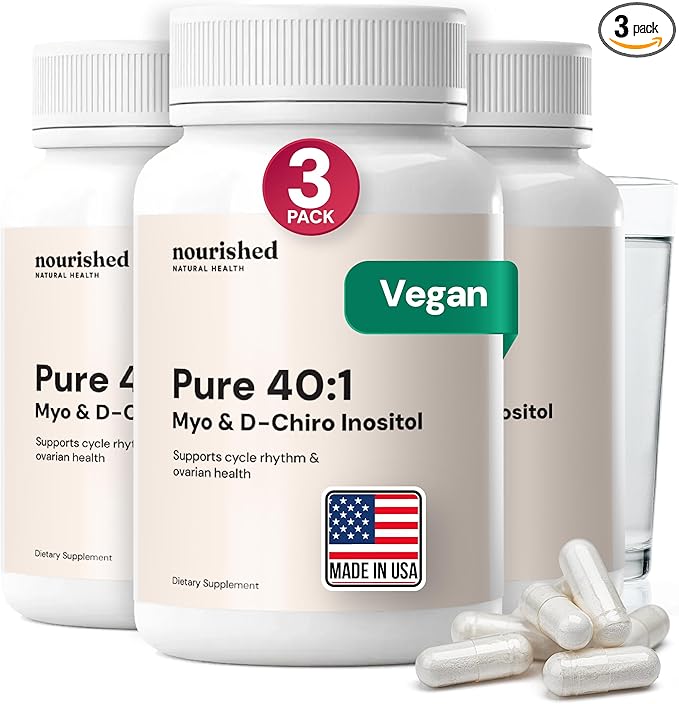 Nourished 40:1 Myo-inositol &amp D-Chiro Inositol Supplement for Women with Fertility Skin Health or Menstrual Cycle Symptoms - Hormone Balance for Women - 360 Capsules
