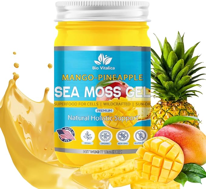 Sea Moss Gel by BioVitalica - Irish sea Moss raw Organic - Premium Quality - Dr Sebi Vegan superfood for Cells - 100% Natural Seamoss Gel - (Pack of 1 Mango-Pineapple)