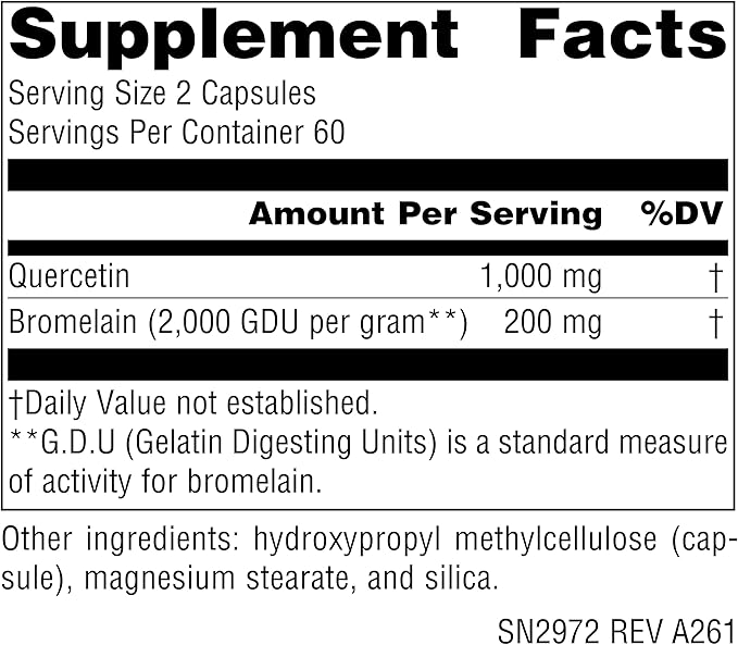 Source Naturals Quercetin with Bromelain Respiratory and Immune Support* - 500 mg per Capsule 1000 mg per Serving - 120 Vegan Capsules