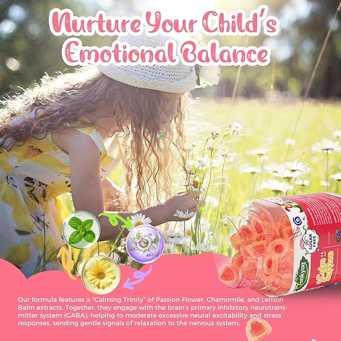 Q'ankyaq Kids Saffron Gummies Saffron Supplements for Kids (3 yrs+) Focus and Memory Gummiess Mood Balance with Rosemary Passion Flower Extract Chamomile Extract Sugar-Free Vegan 60 Counts