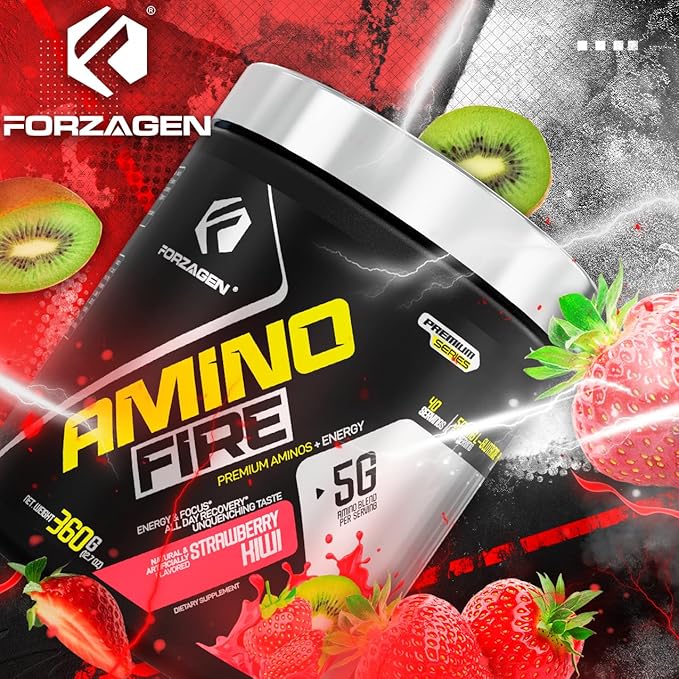 Forzagen Amino Fire | Essential Amino Energy Powder for Pre-Workout | BCAA Energy Boost &amp Muscle Recovery Drink Mix Enhance Focus &amp Concentration Dietary Supplement | Strawberry Kiwi 40 Ser