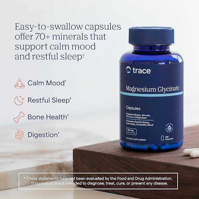 Trace Minerals Magnesium Glycinate - Gentle Magnesium Glycinate Supplement for Healthy Sleep &amp Relaxation Support - Healthy Mind &amp Energy - Vegan - Gluten-Free - 180 Count (180 Servings)