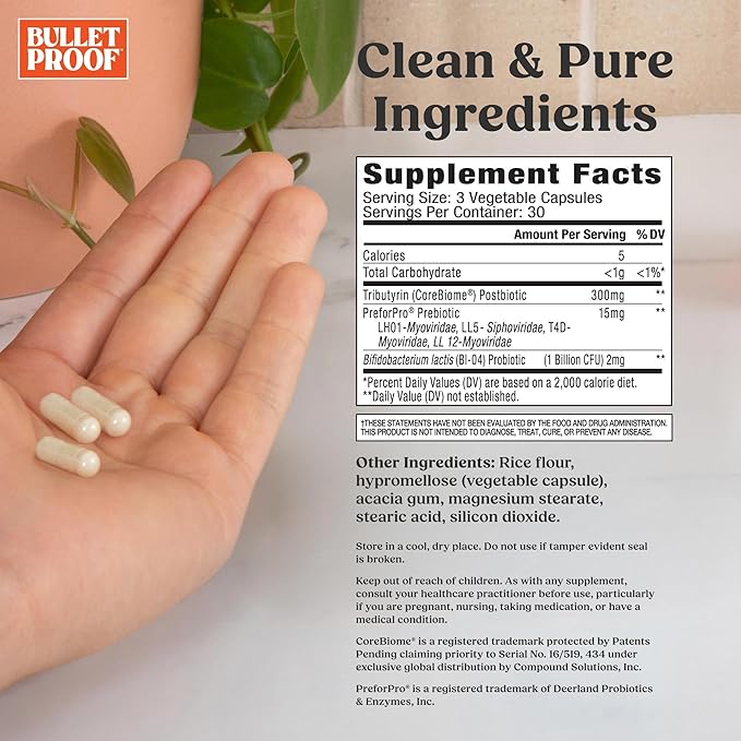 Bulletproof Express 3-in-1 Probiotic &amp Postbiotics Supplement for Sustained Gut Health 90 Count
