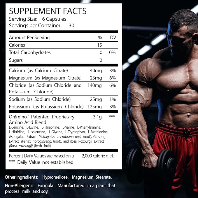 Oh!mino Essential Amino Acids Supplement Stimulant-Free Capsules All 9 EAAs BCAAs The Perfect Amino for Workouts Amino Energy and to Build Muscle and Recover Faster