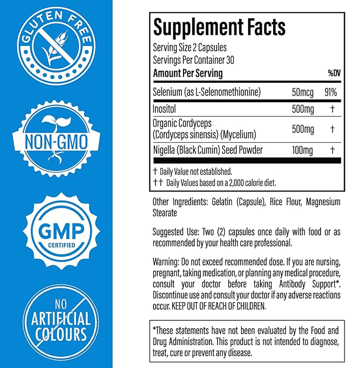 Antibody Support - Thyroid Antibody Support Combines Nigella Black Cumin Seed Selenium and Inositol to Help Lower Thyroid Antibodies and Thyroid Cells
