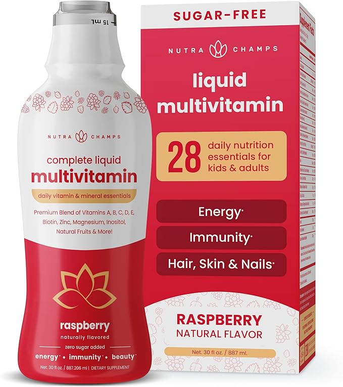 NutraChamps Complete Liquid Multivitamins | No Added Sugar | Vitamins for Women Men &amp Kids | Vegan Liquid Vitamin Multimineral Supplement | Energy Immunity &amp Beauty