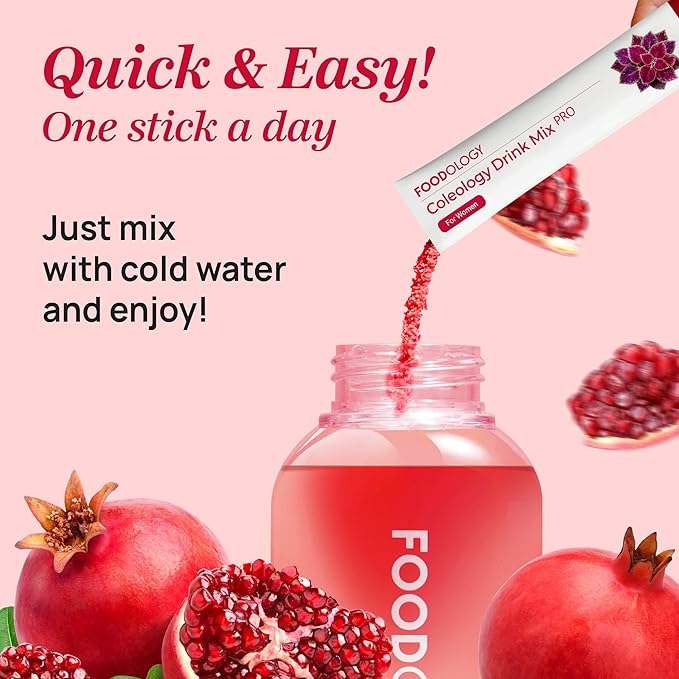 FOODOLOGY Coleology Drink Mix PRO | 3000mg Prebiotic Fiber &amp Metabolism Support | Daily Pomegranate Stick Powder for Gut Health &amp Weight Management | 15 Sticks