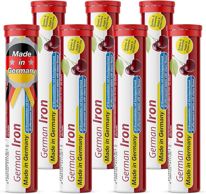 T&ampD German Iron 14 mg - 140 Vegan Drink Effervescent Tablets - Cherry Flavor - Made in Germany