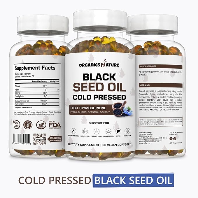ORGANICS NATURE Black Seed Oil Capsules (2 Bottles) &amp Sea Moss Gummies (2 Bottles) | Vegan Softgels for Hair Skin Heart Joint Support Lung Detox Energy Mucus Clear Thyroid Digestion Omega